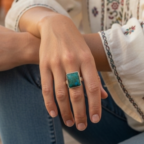 Chrysocolla Sterling Silver Ring 5! - Picture 6 of 14